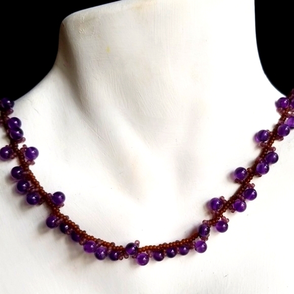 Vintage Hand Crafted Glass Bead Woven Choker Style Necklace - Picture 11 of 16